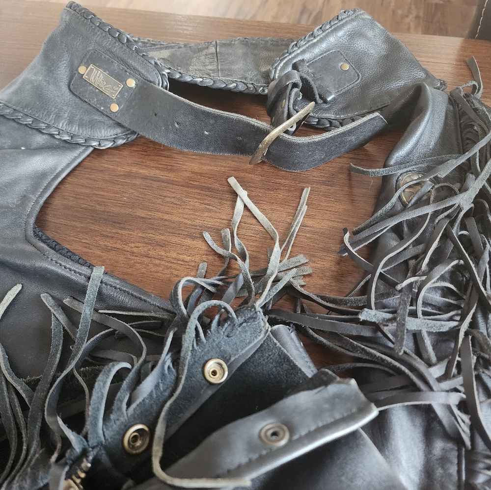 Black Leather Fringe Vest